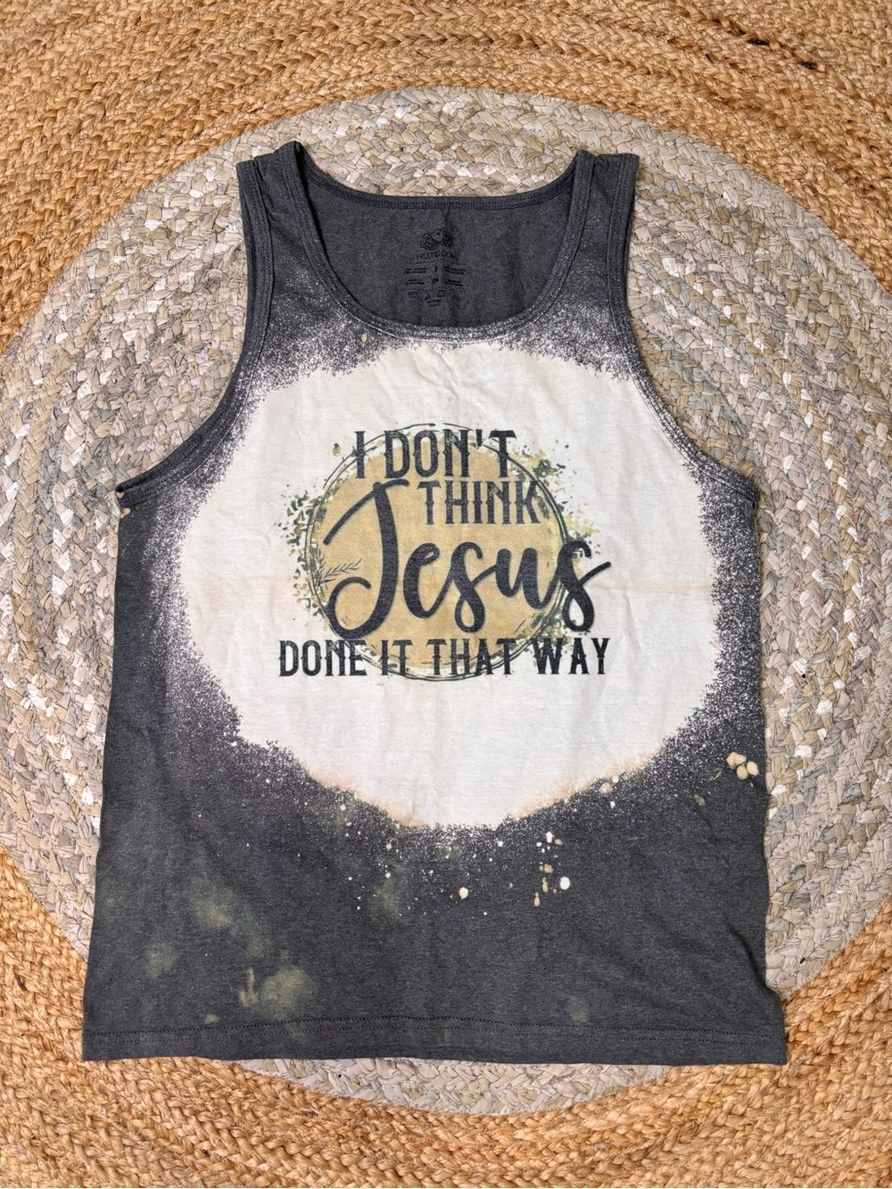 Fruit of the Loom Gray & Cream Tie-Dye Scoop Tank